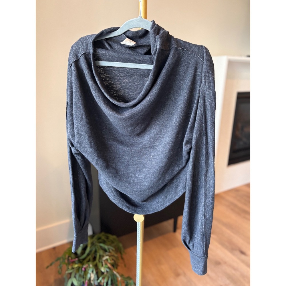WE THE FREE Charcoal Grey Drape Neck Long Sleeve Top L